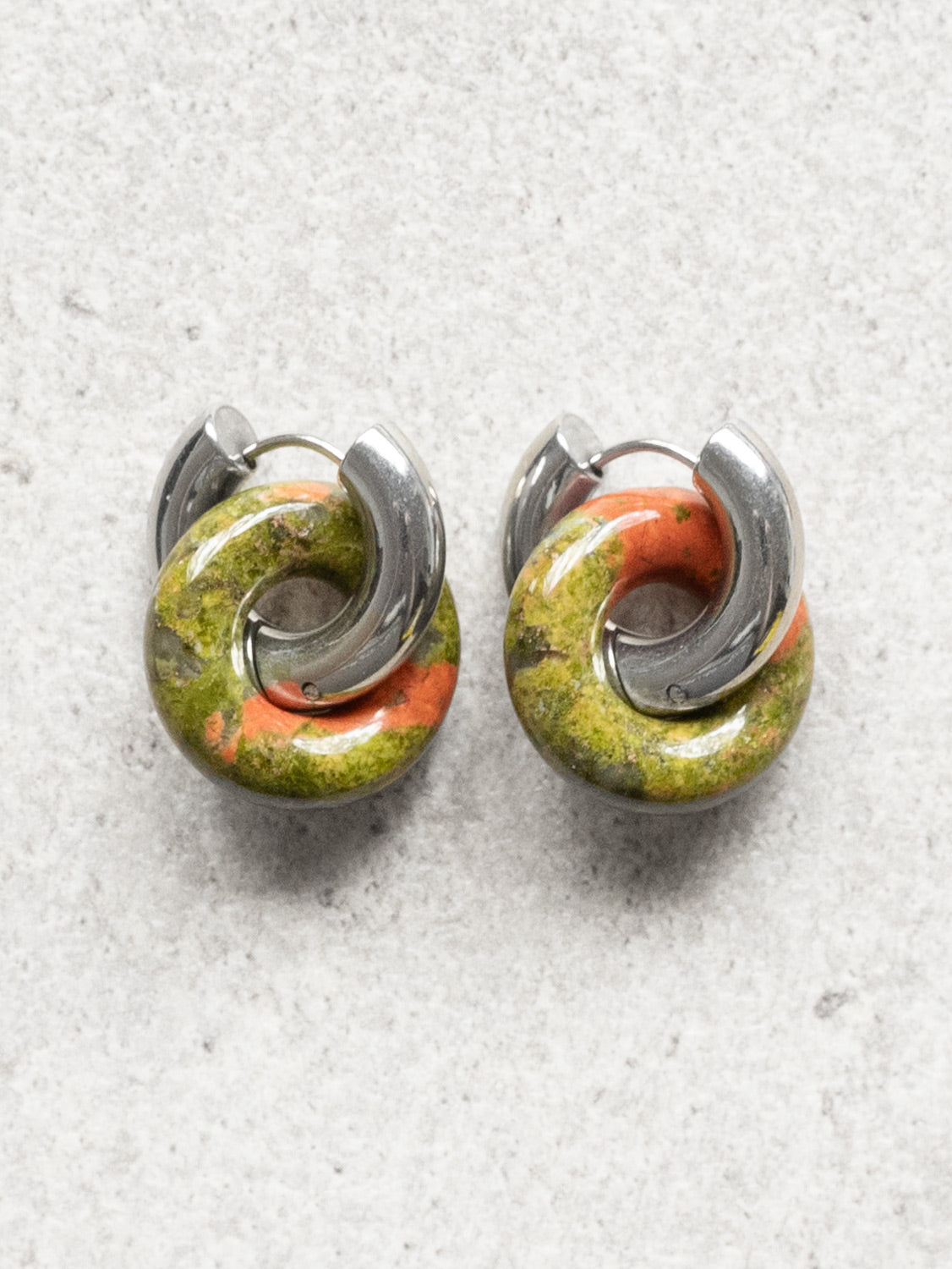 Donut Hoops, Silver - Unakite