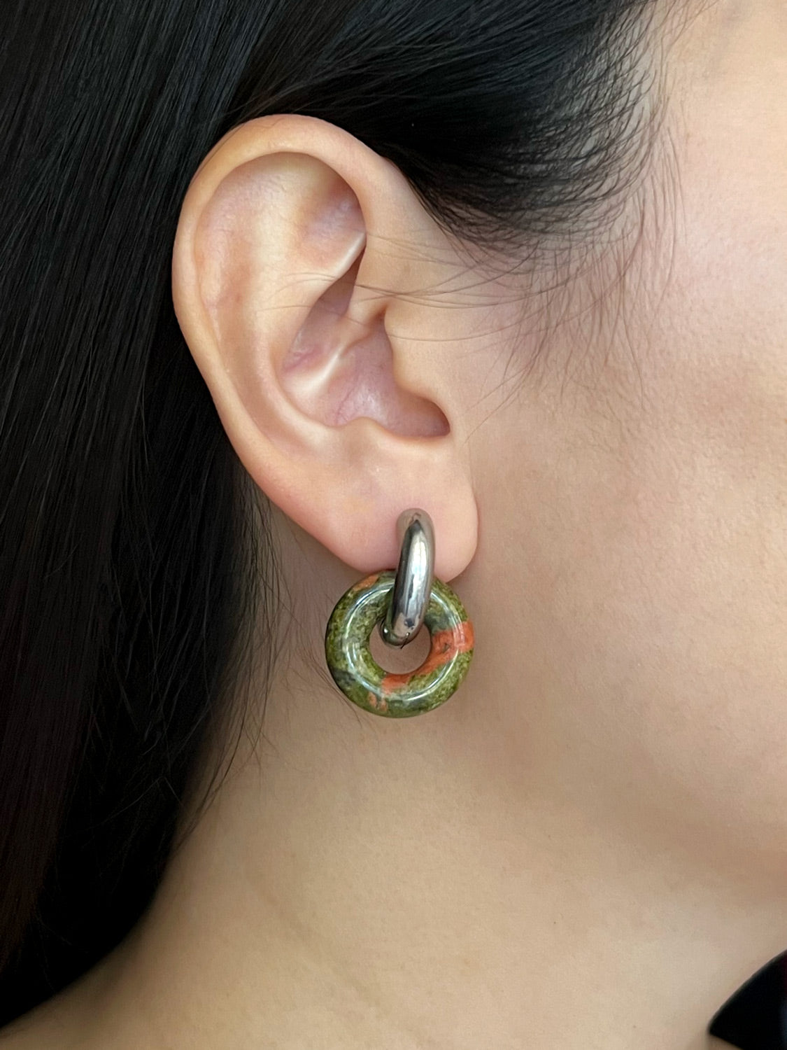 Donut Hoops  Silver   Unakite3