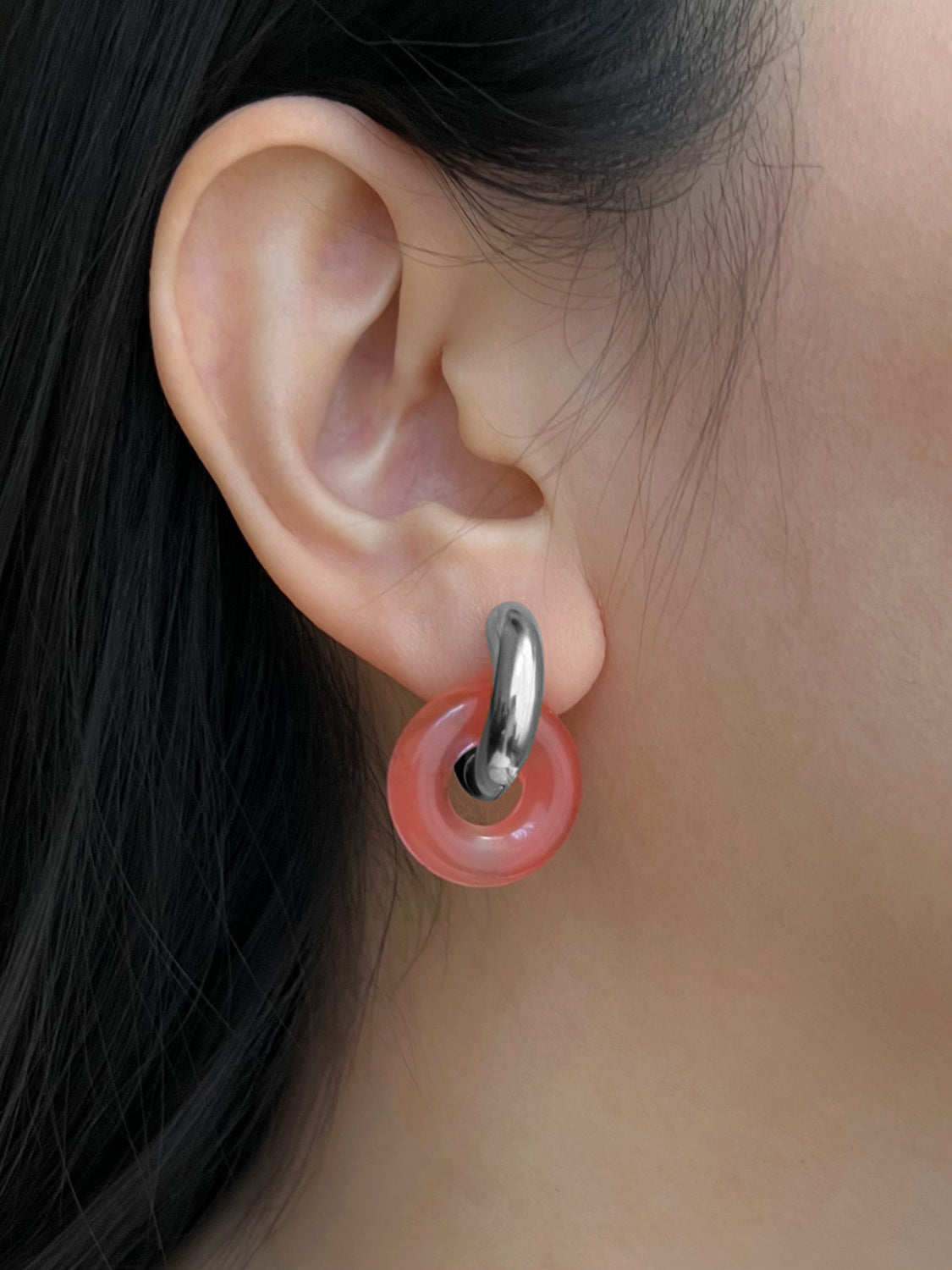 Donut Hoops  Silver   Watermelon Pink2