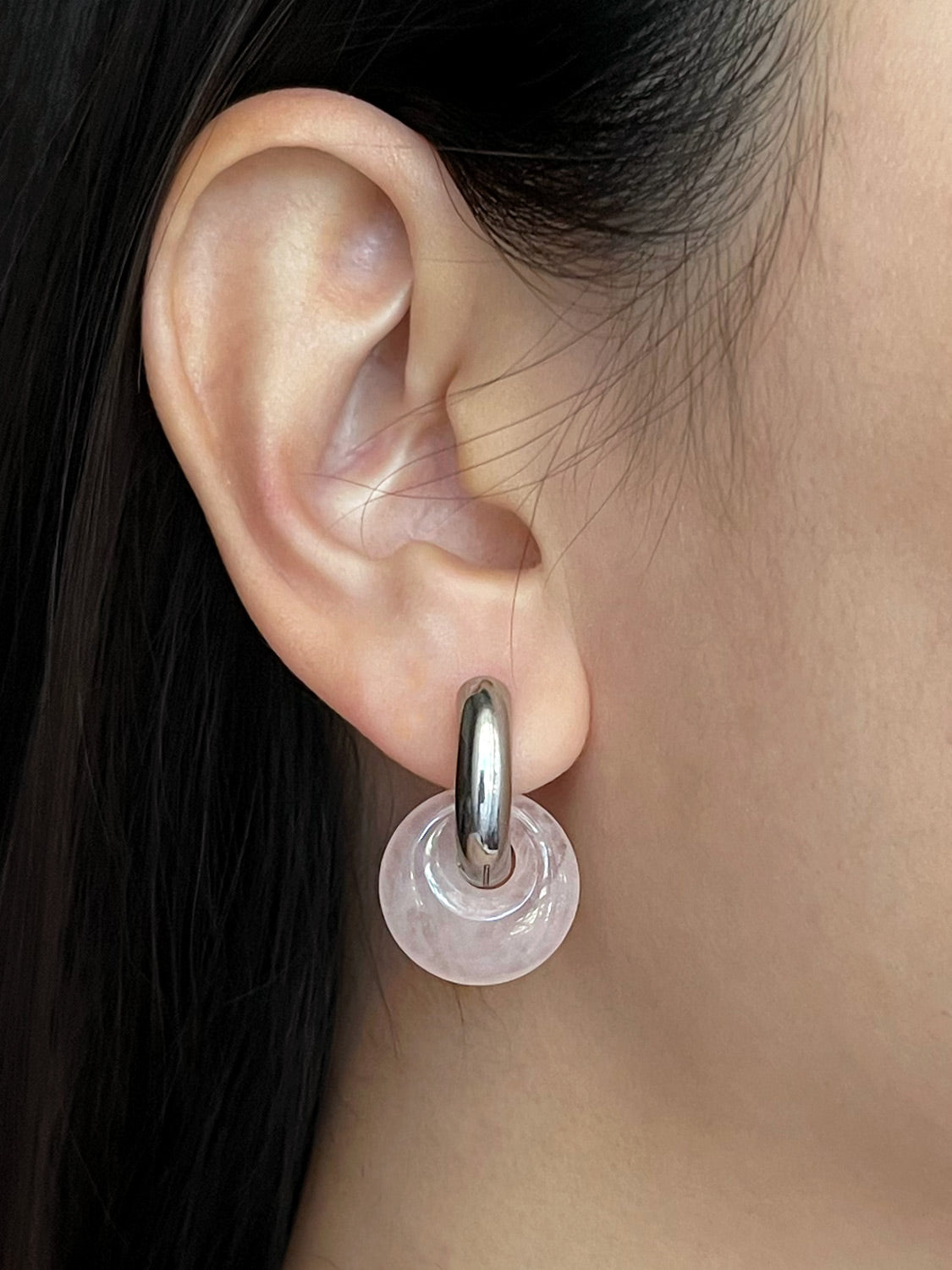 Donut Hoops  Silver V2   Rose Quartz3