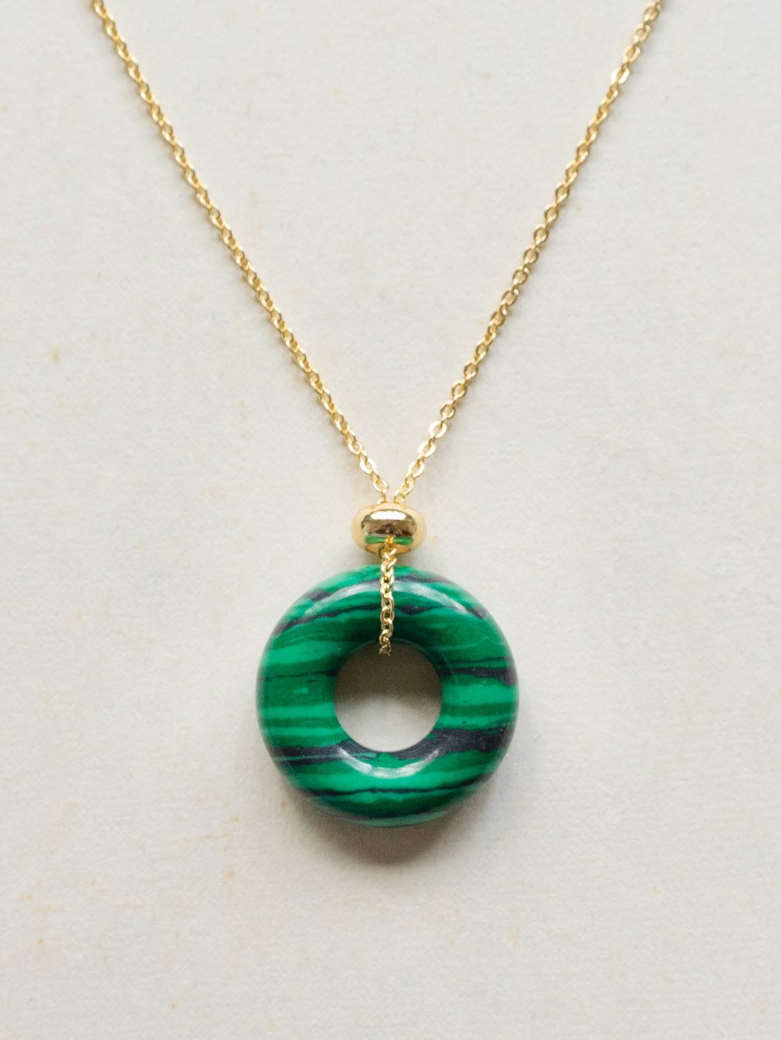 Donut Stone Necklace  Gold   Green Malachite1