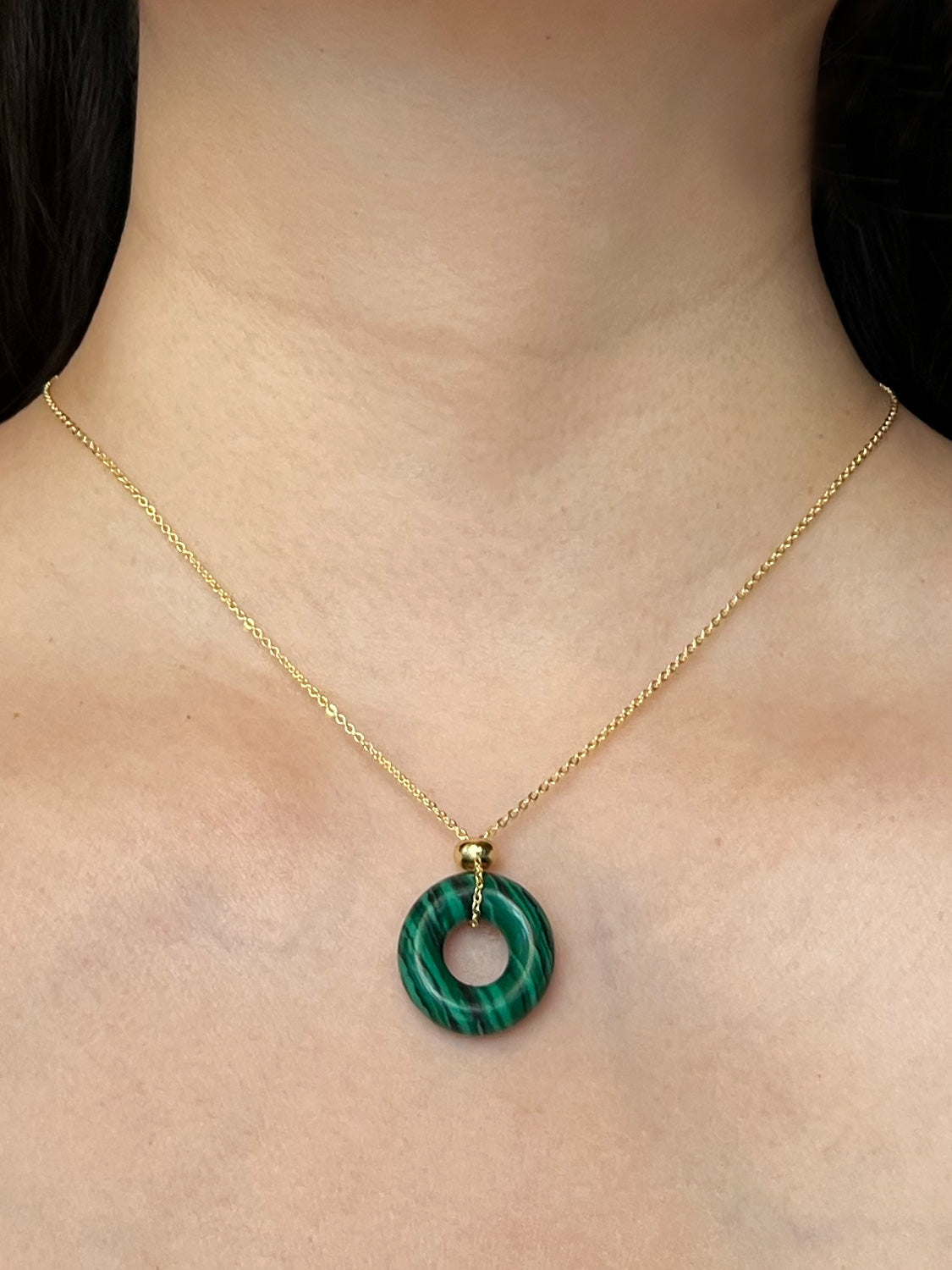 Donut Stone Necklace  Gold   Green Malachite2