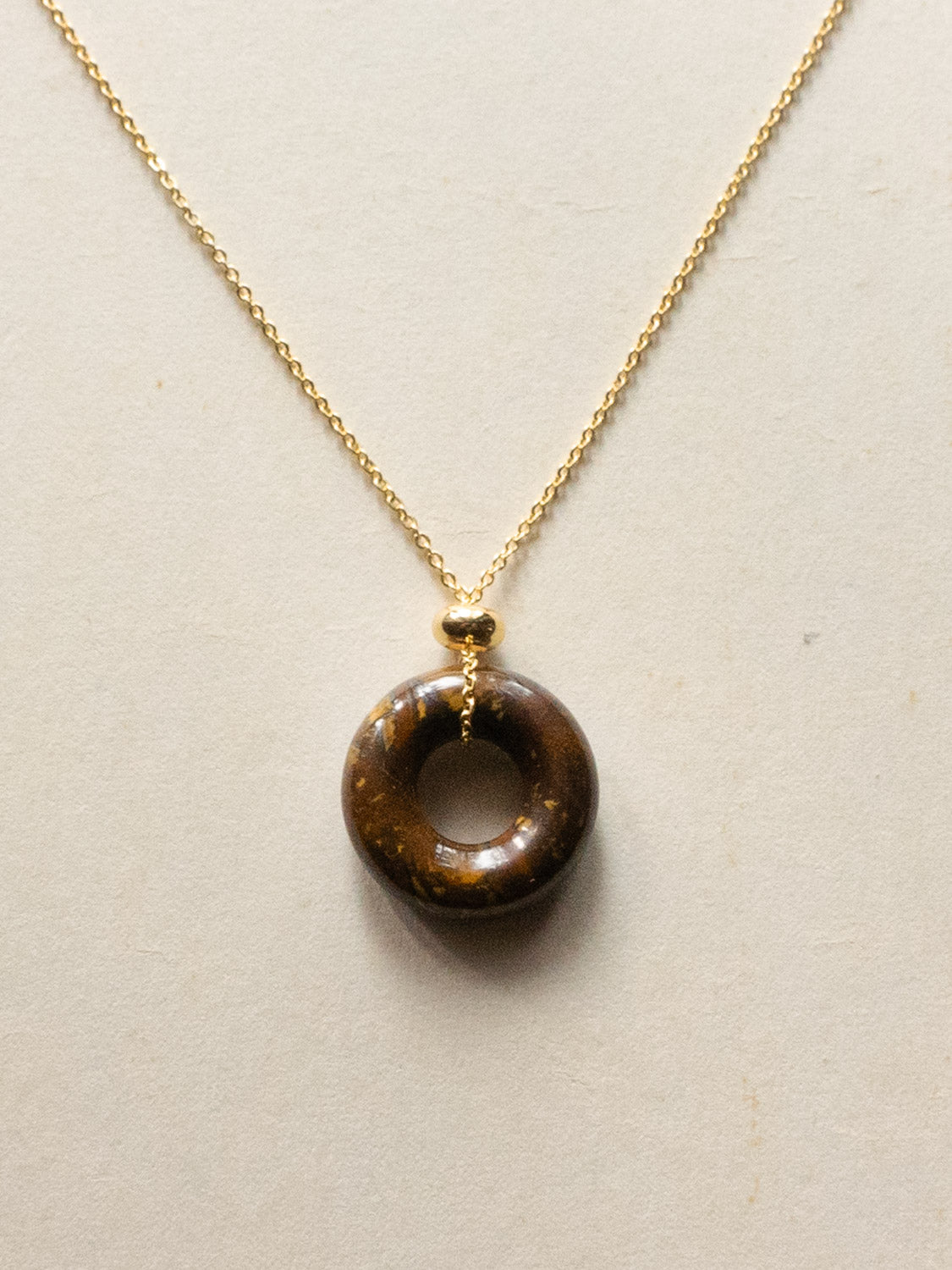 Donut Stone Necklace  Gold   Tiger Eye