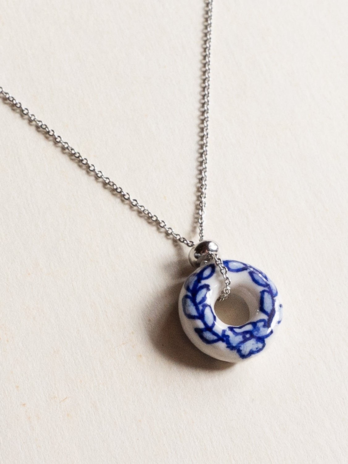 Donut Stone Necklace, Silver - Ceramic