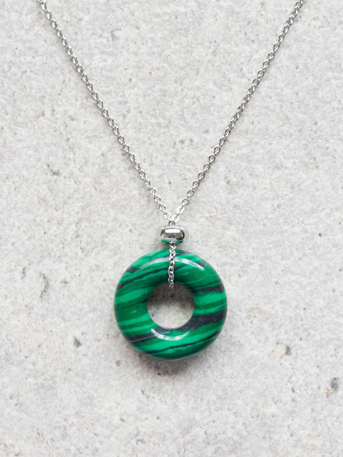 Donut Stone Necklace  Silver   Green Malachite1