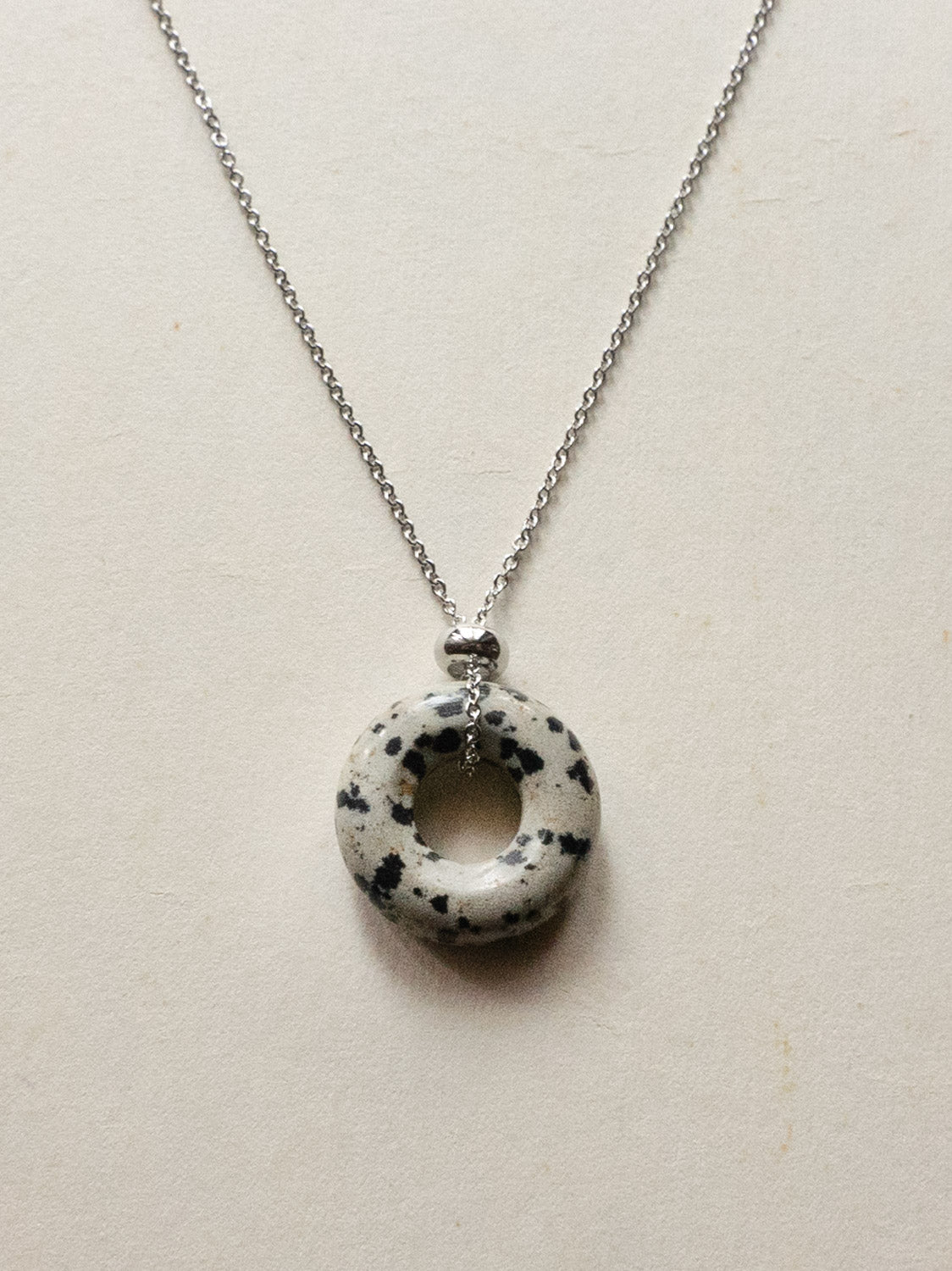 Donut Stone Necklace  Silver   Polka Dot