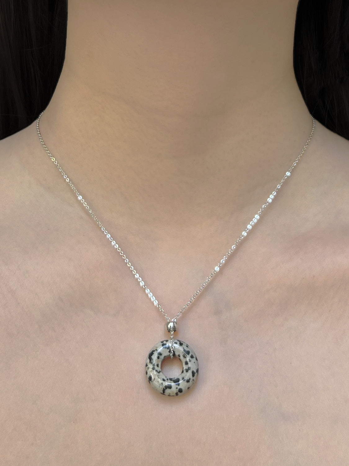 Donut Stone Necklace, Silver - Polka Dot