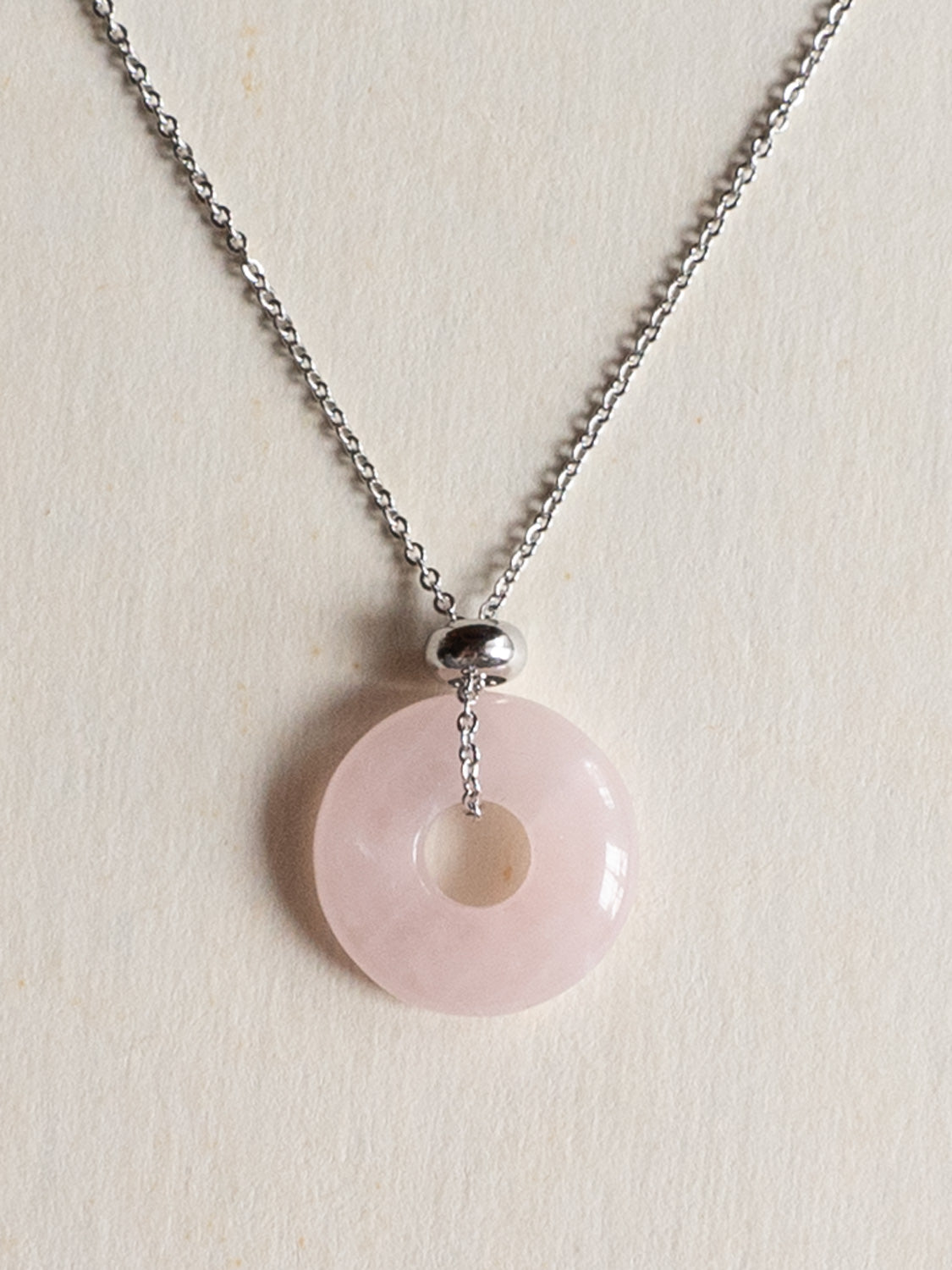 Donut Stone Necklace  Silver   Rose Quartz1