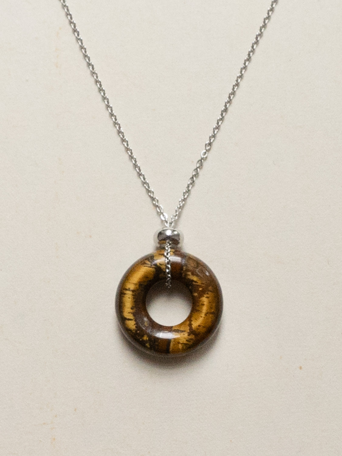 Donut Stone Necklace  Silver   Tiger Eye