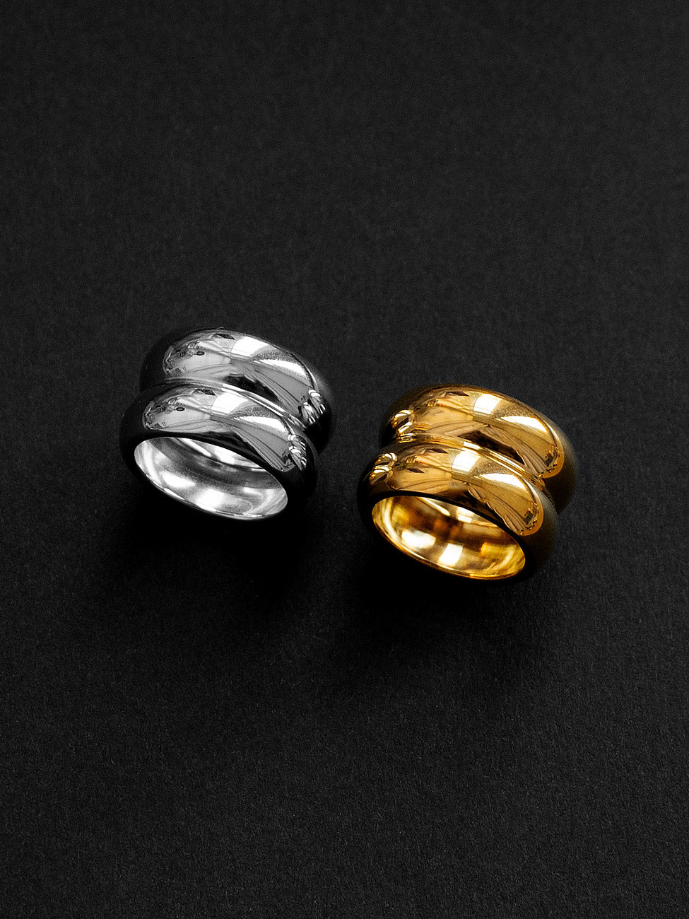 Double Chunky Gold Ring, Stainless Steel - Silver
