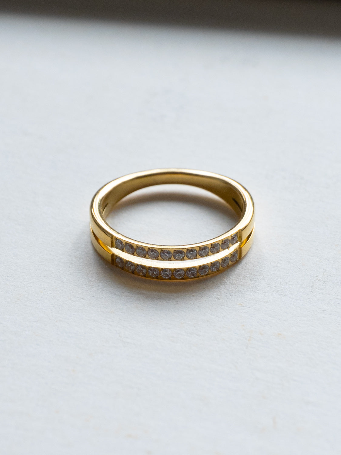 Double Gemstone-Lined Ring, Stainless Steel - Gold