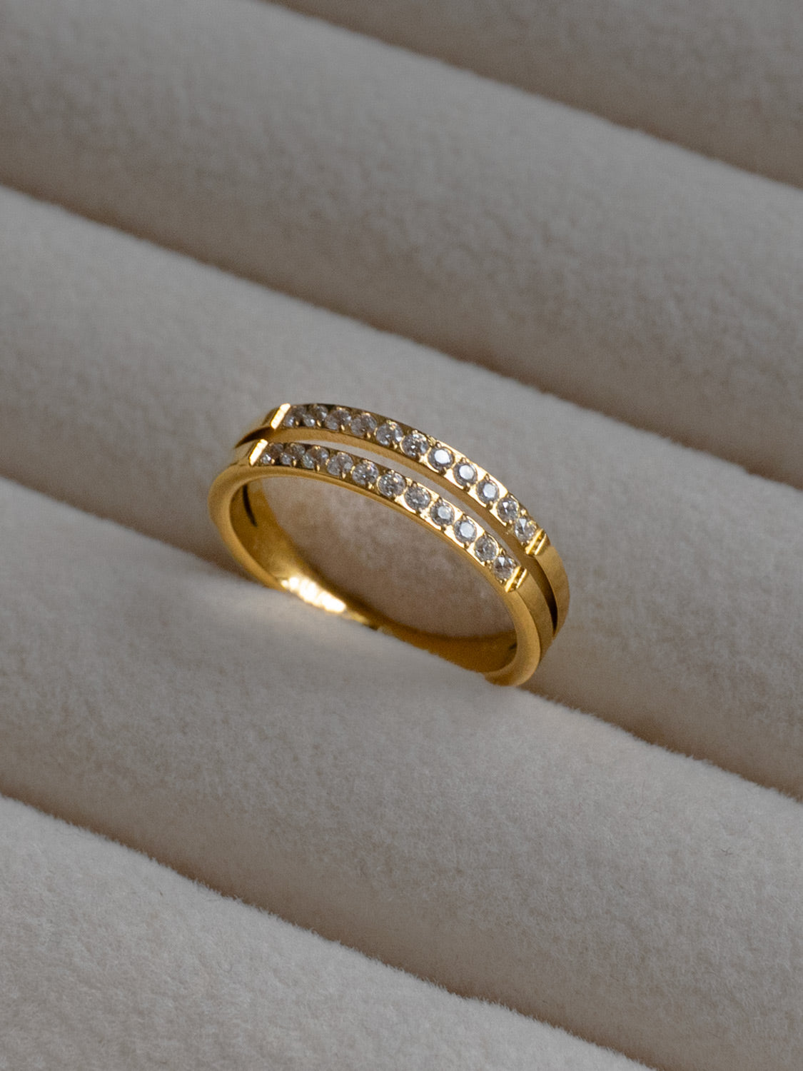 Double Gemstone Lined Ring  Stainless Steel   Gold2