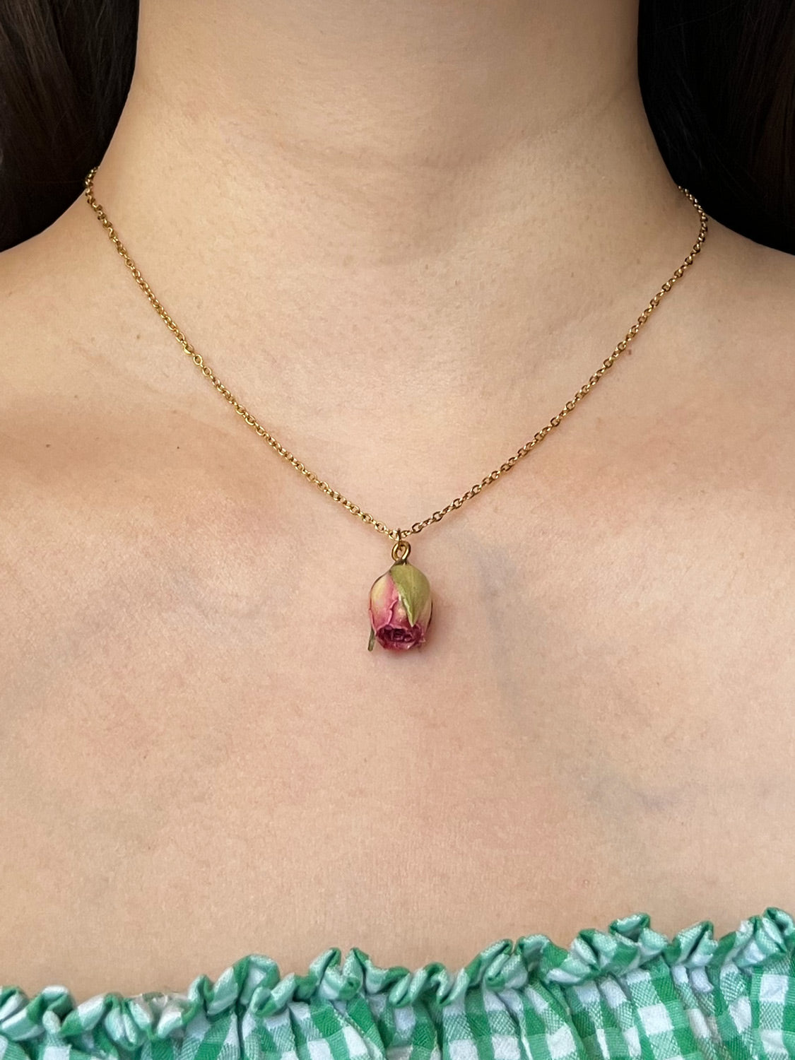Dried Pink Rose Bud Necklace   Stainless Steel  Gold2 0e1d3d3e 721e 4db5 9731 7298697d484f