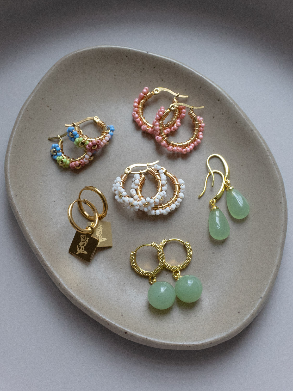 Jade Droplet Earrings, S925 - Gold