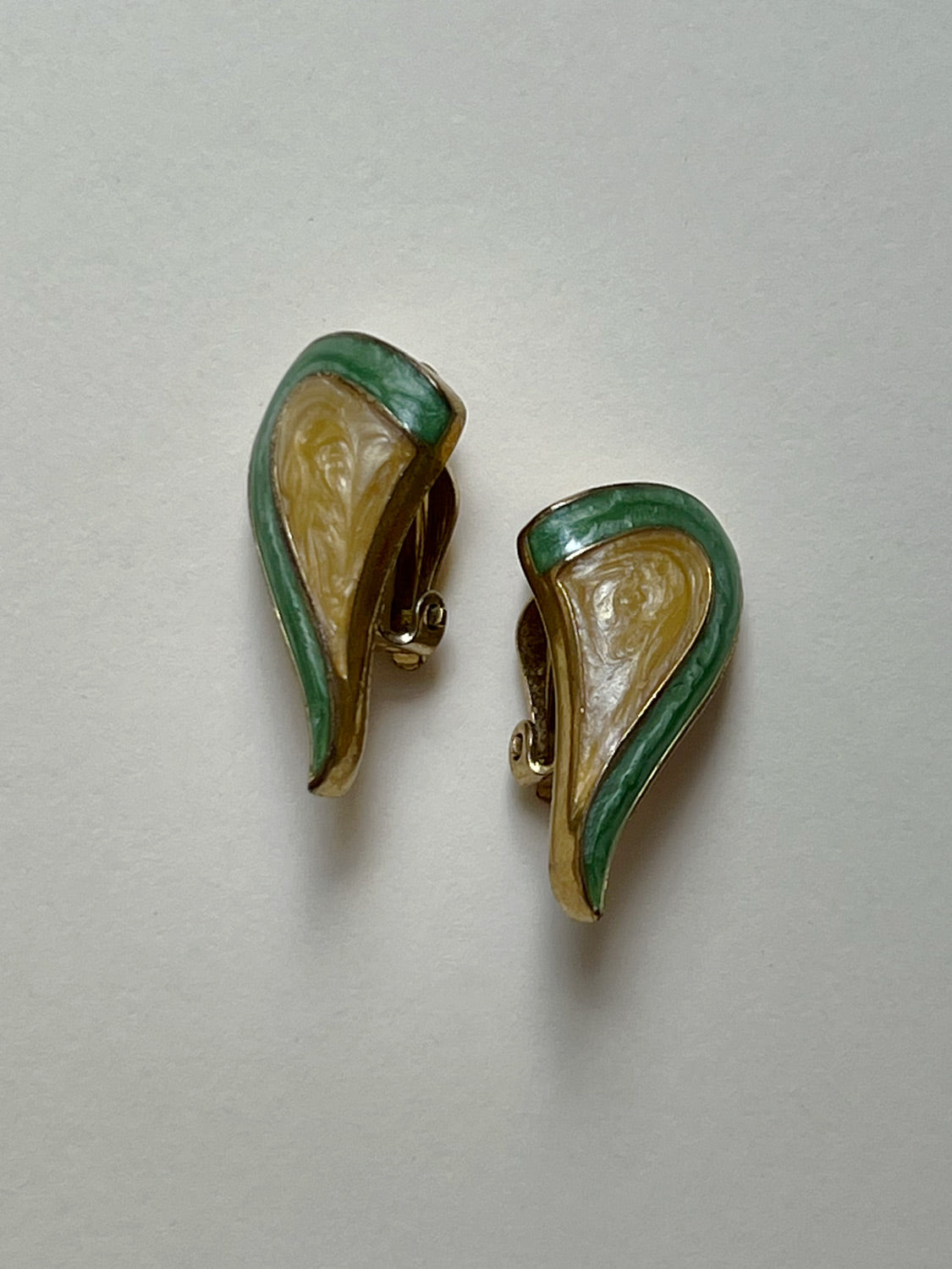 Ear shaped Enamel Clip Ons  Vintage 2