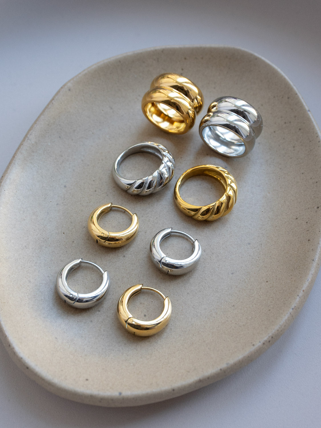 Double Chunky Gold Ring, Stainless Steel - Silver