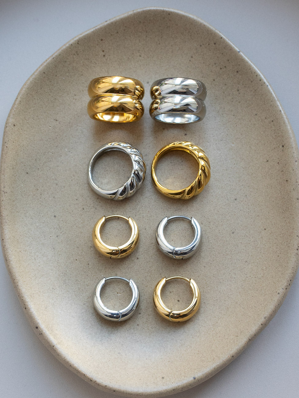 Double Chunky Gold Ring, Stainless Steel - Silver