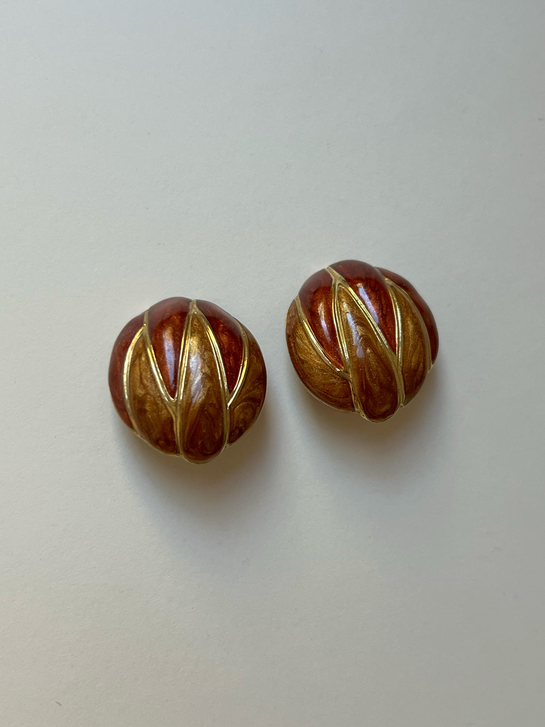 Enamel Brown Walnut Clip-Ons (Vintage)