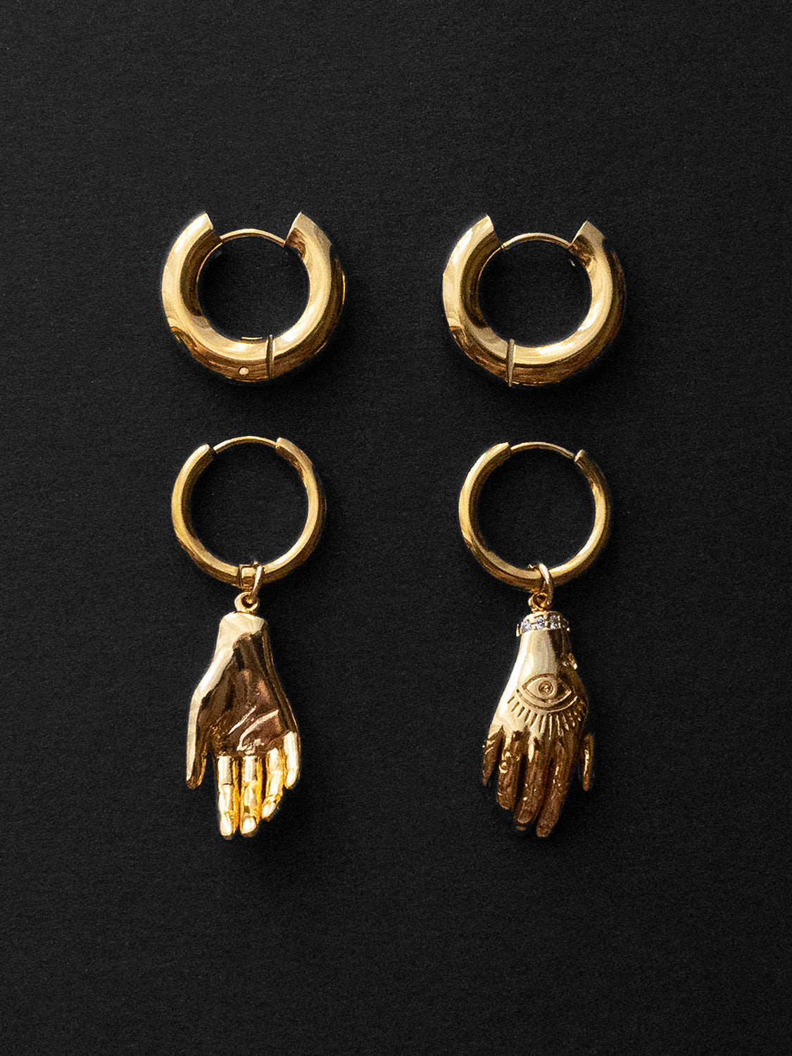 Evil Eye Hand Chunky Gold Hoops