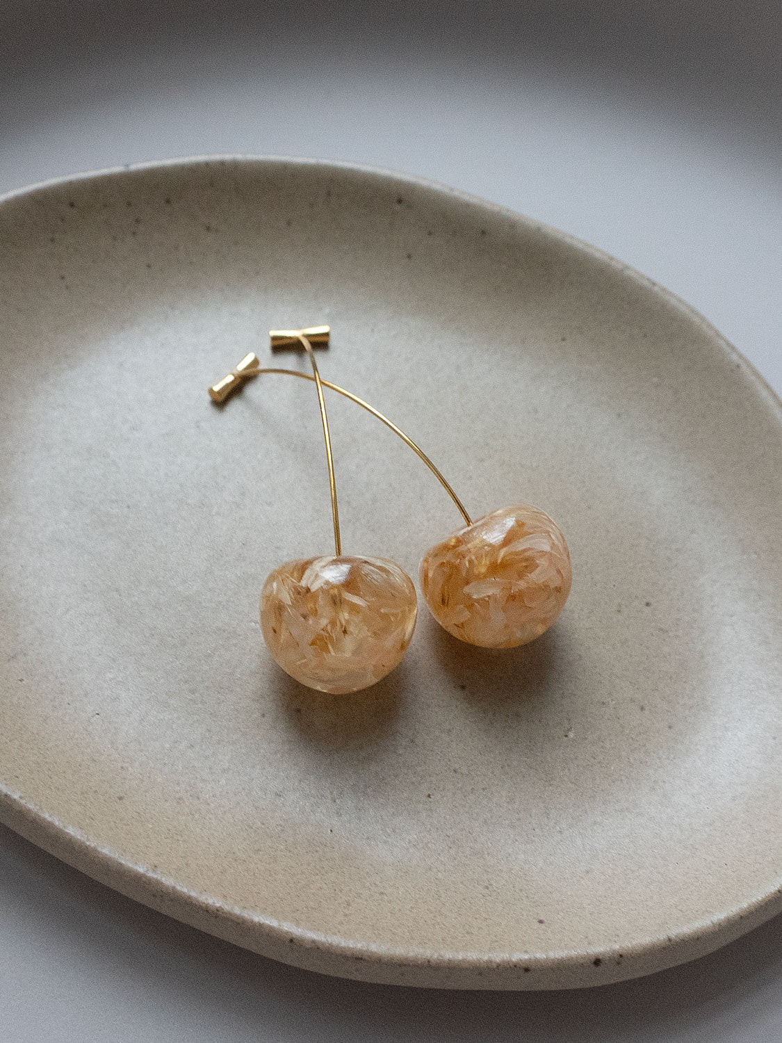 Floral Petals Cherry Earrings - Rustic Clear