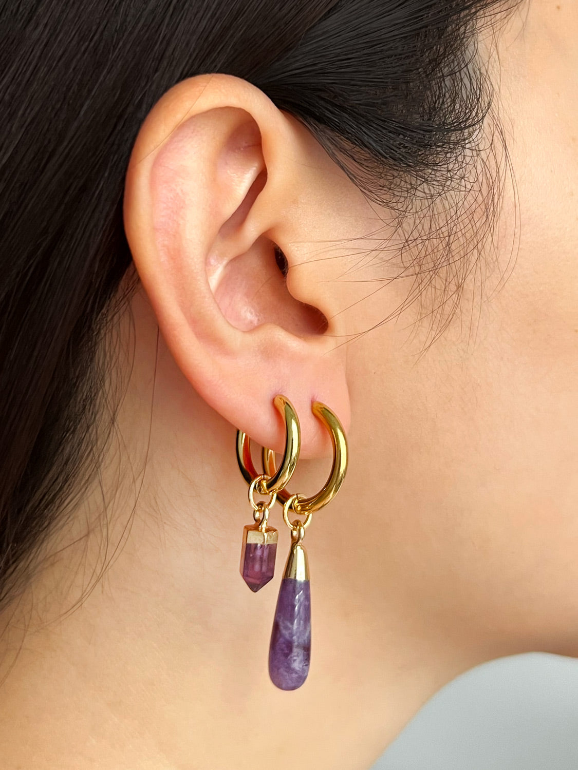 Flow Stone Hoops   Amethyst Purple4