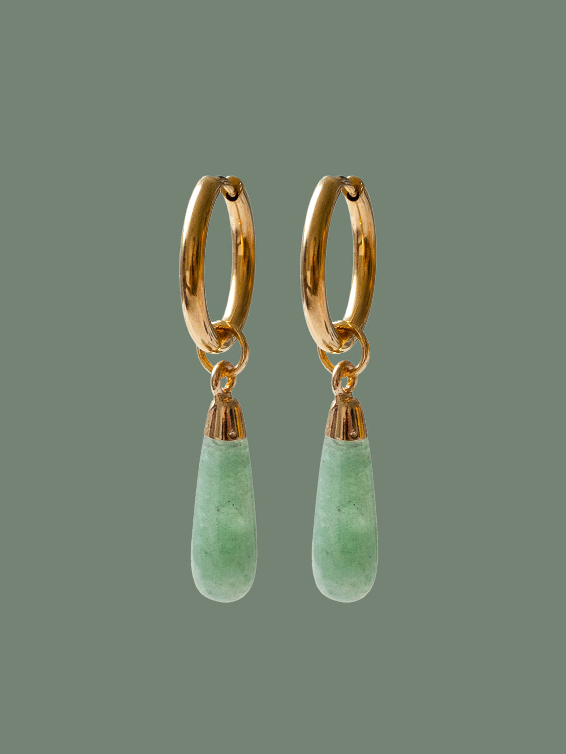Flow Stone Hoops   Green Aventurine bkgnd