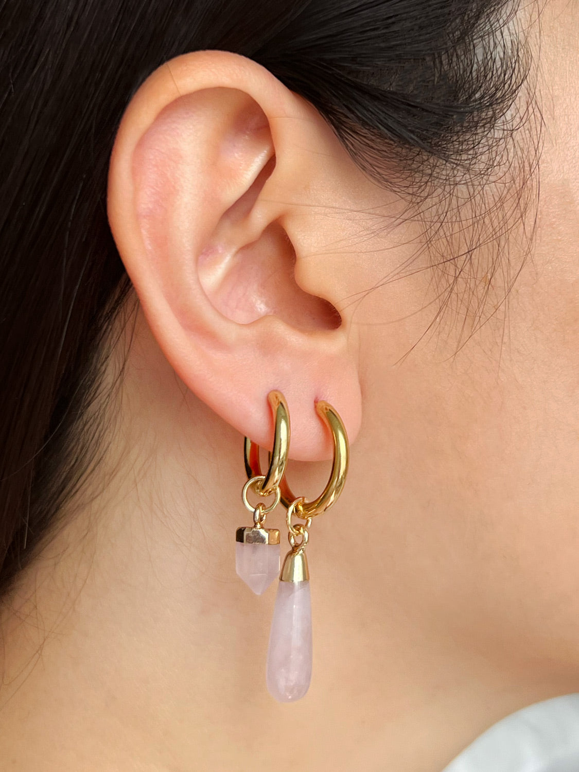 Flow Stone Hoops   Rose Quartz4