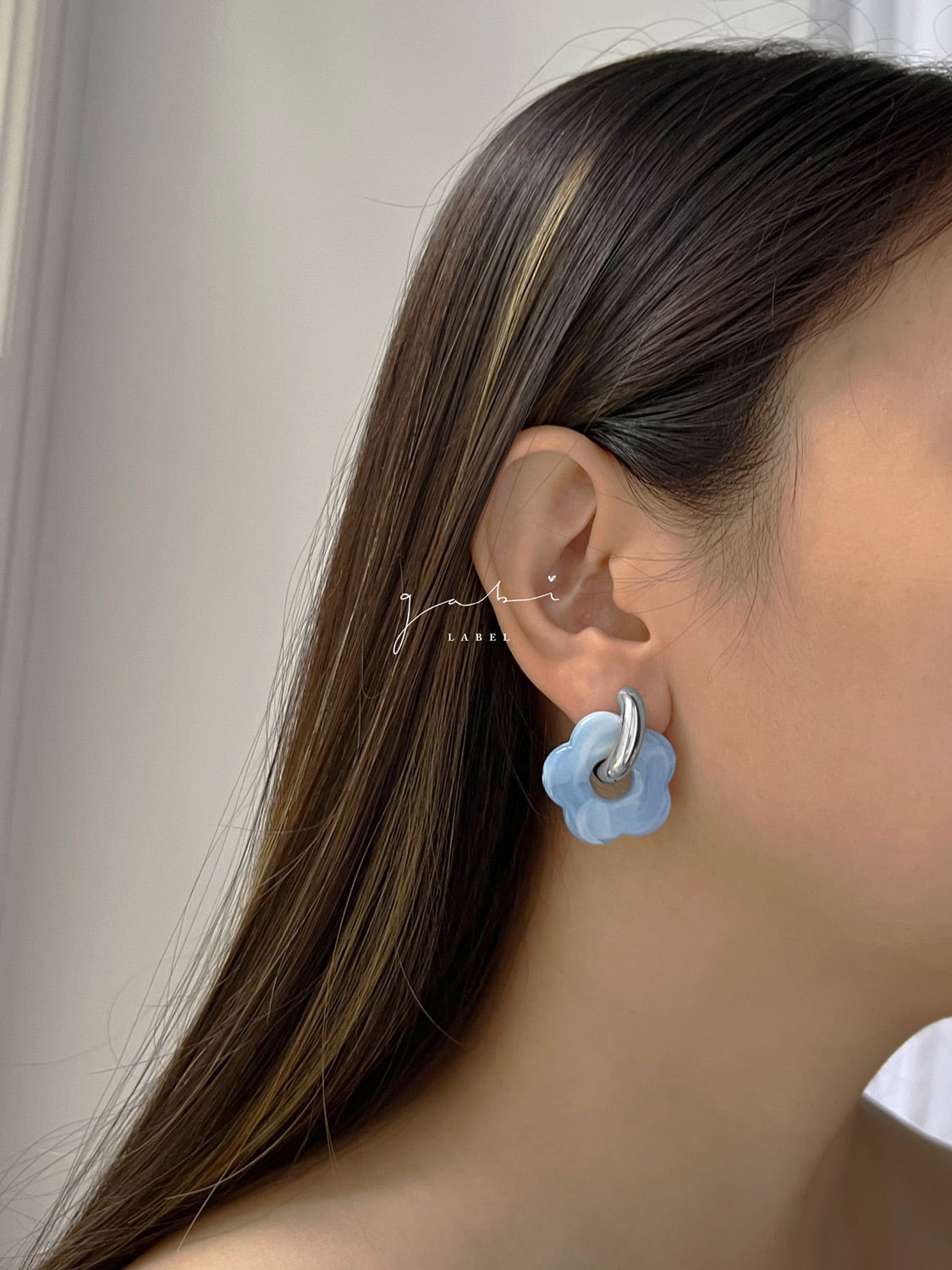 Flower Donut Hoops, Silver - Blue