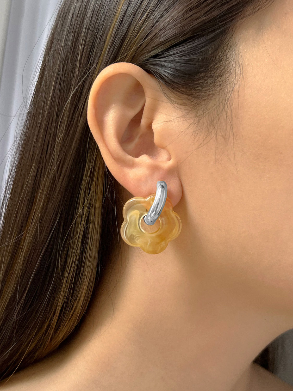 Flower Donut Hoops  Silver   Brown3