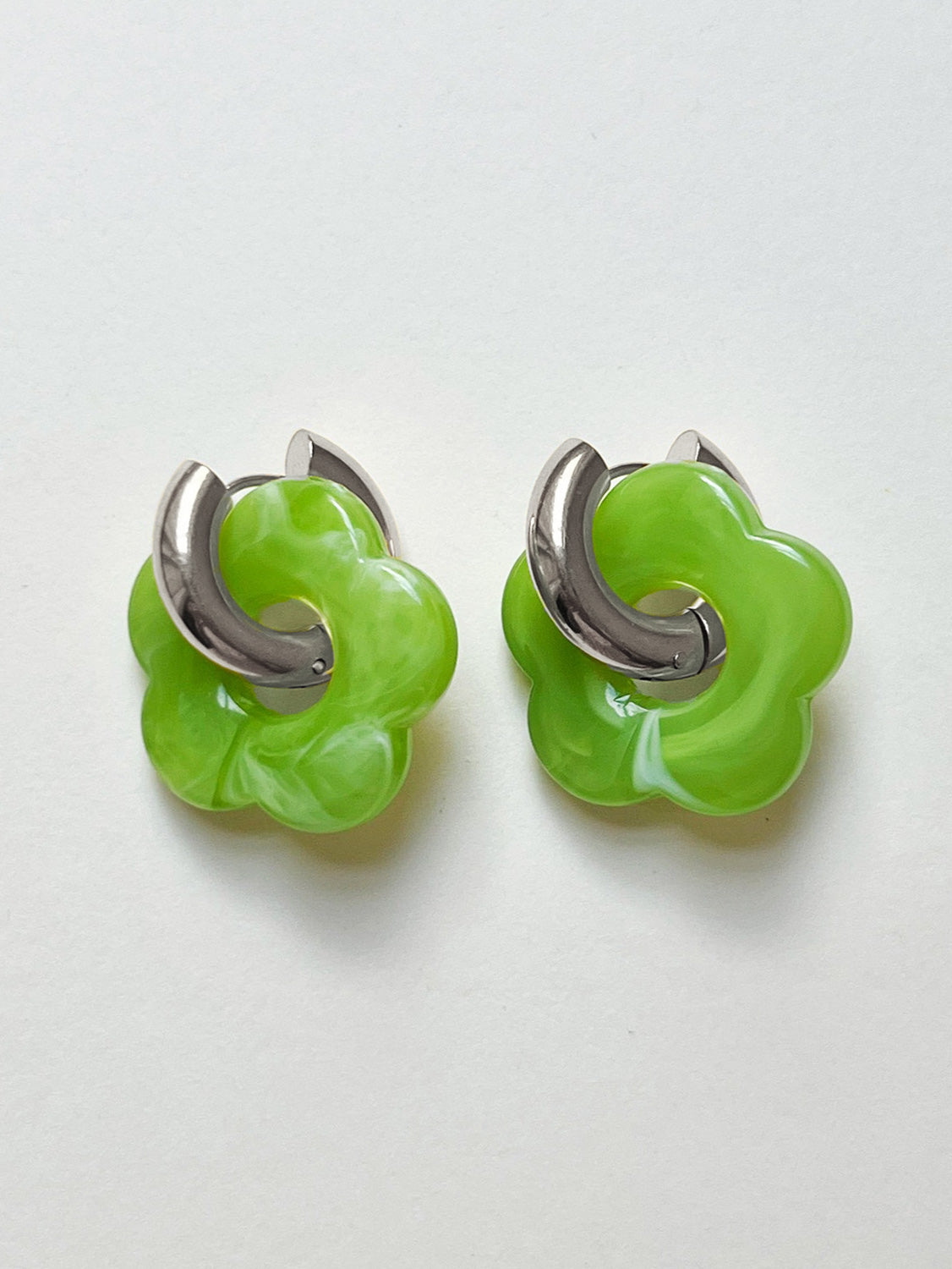 Flower Donut Hoops  Silver   Green1