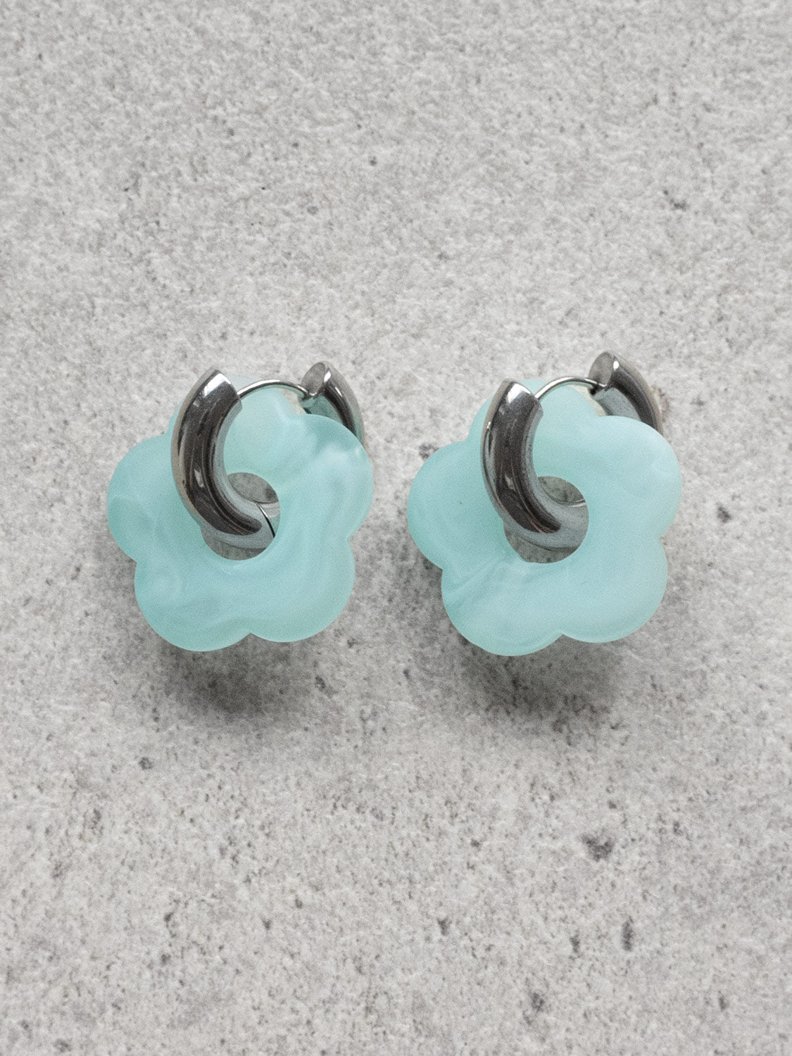 Flower Donut Hoops, Silver - Marbled Matte Blue