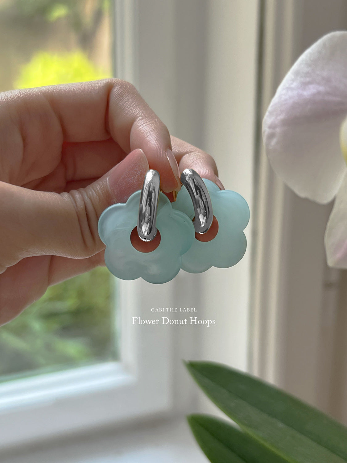 Flower Donut Hoops  Silver   Marbled Matte Blue4