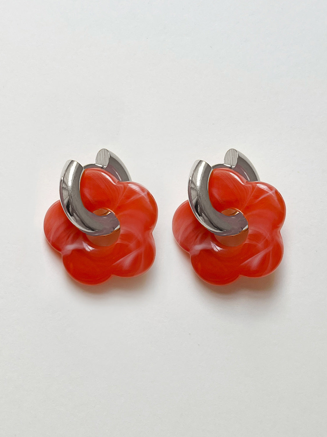 Flower Donut Hoops  Silver   Orange red1