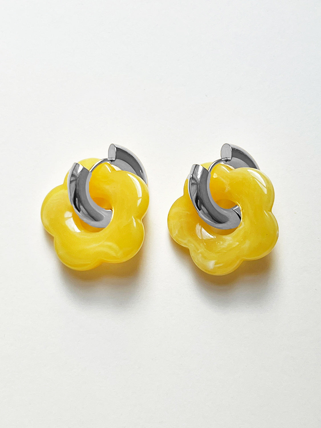 Flower Donut Hoops  Silver   Yellow1