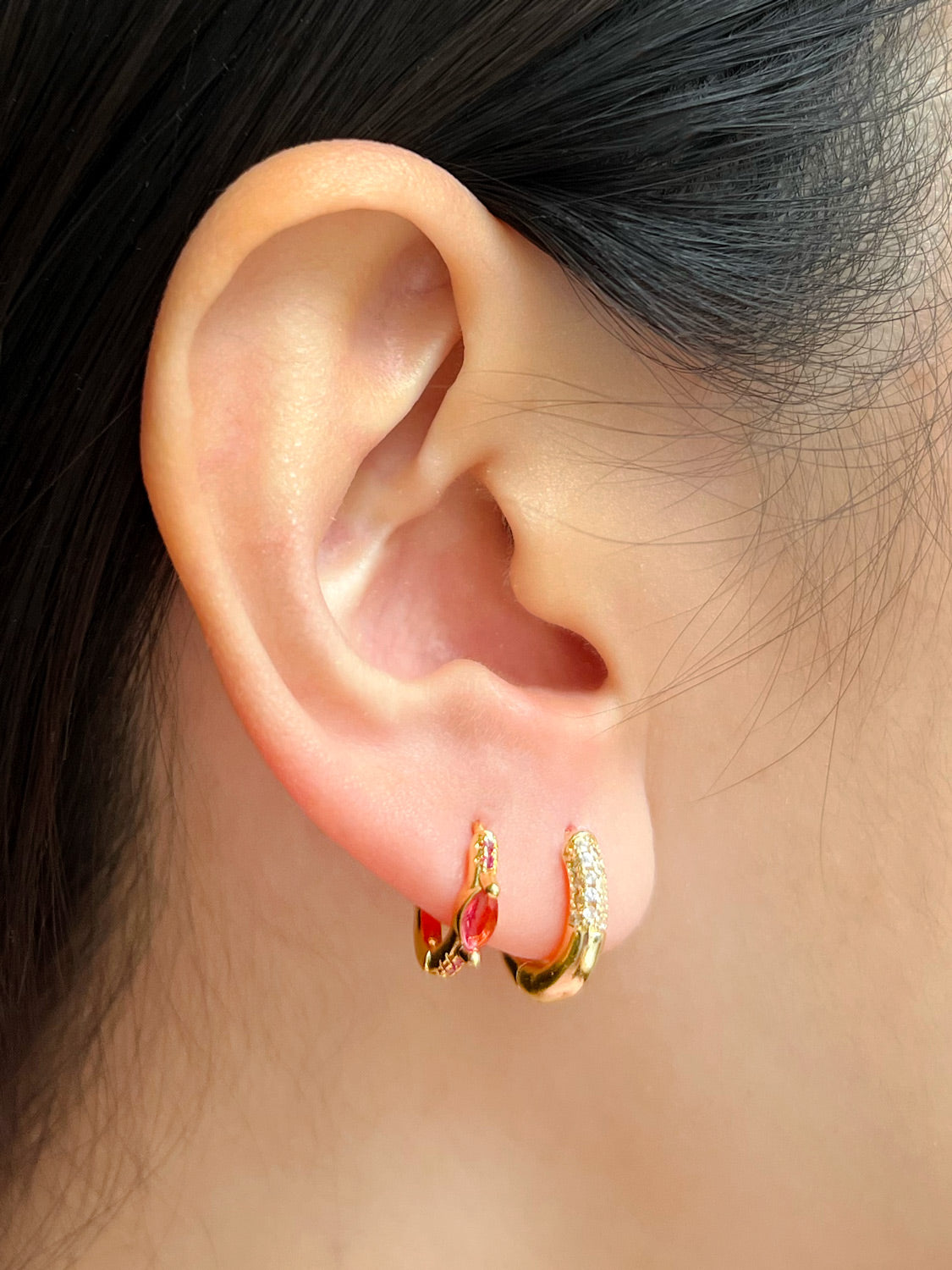 Gemstone Dipped Gold Huggies  S9253