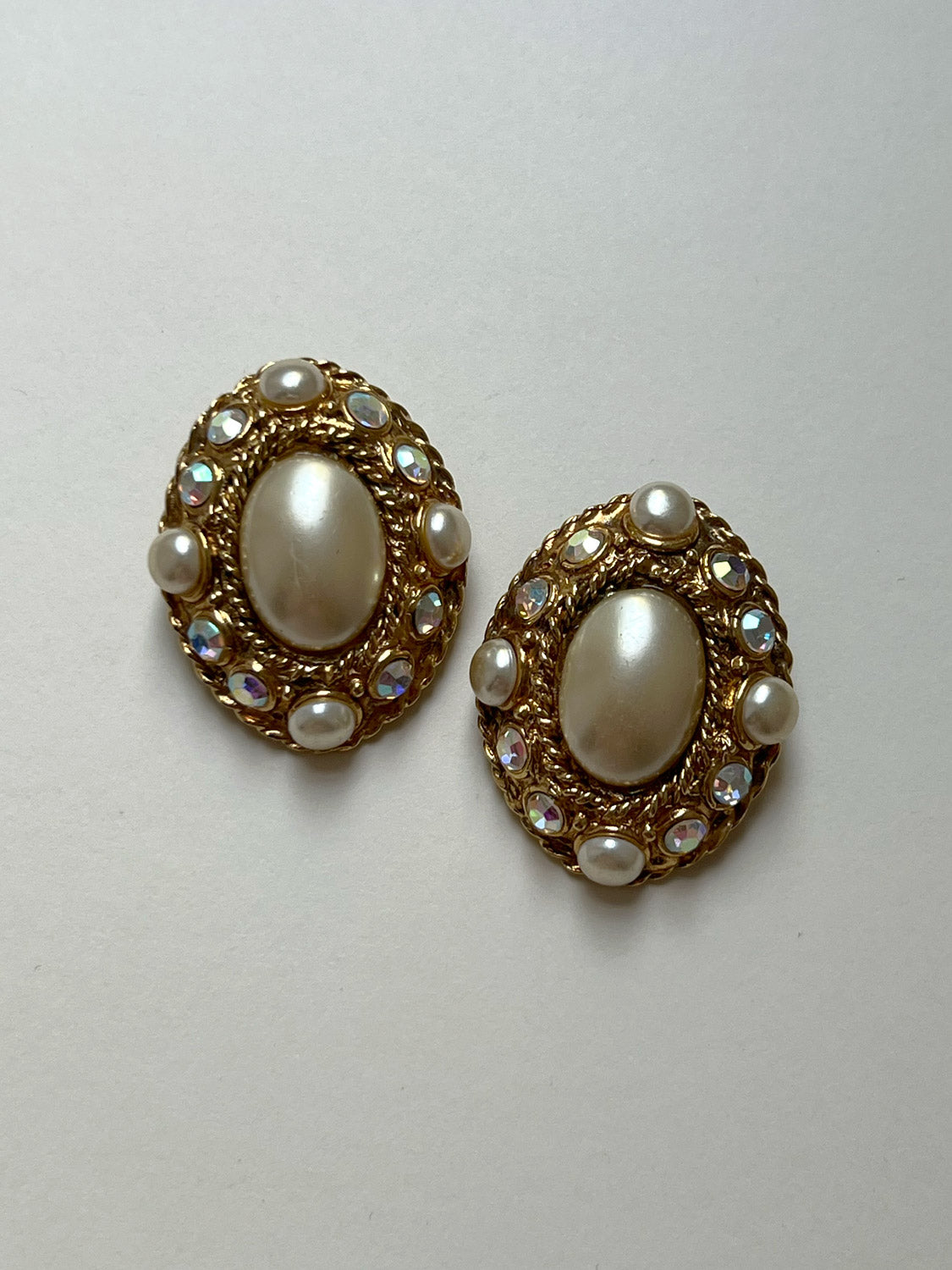 Gemstone and Pearl encrusted Clip Ons  Vintage 2