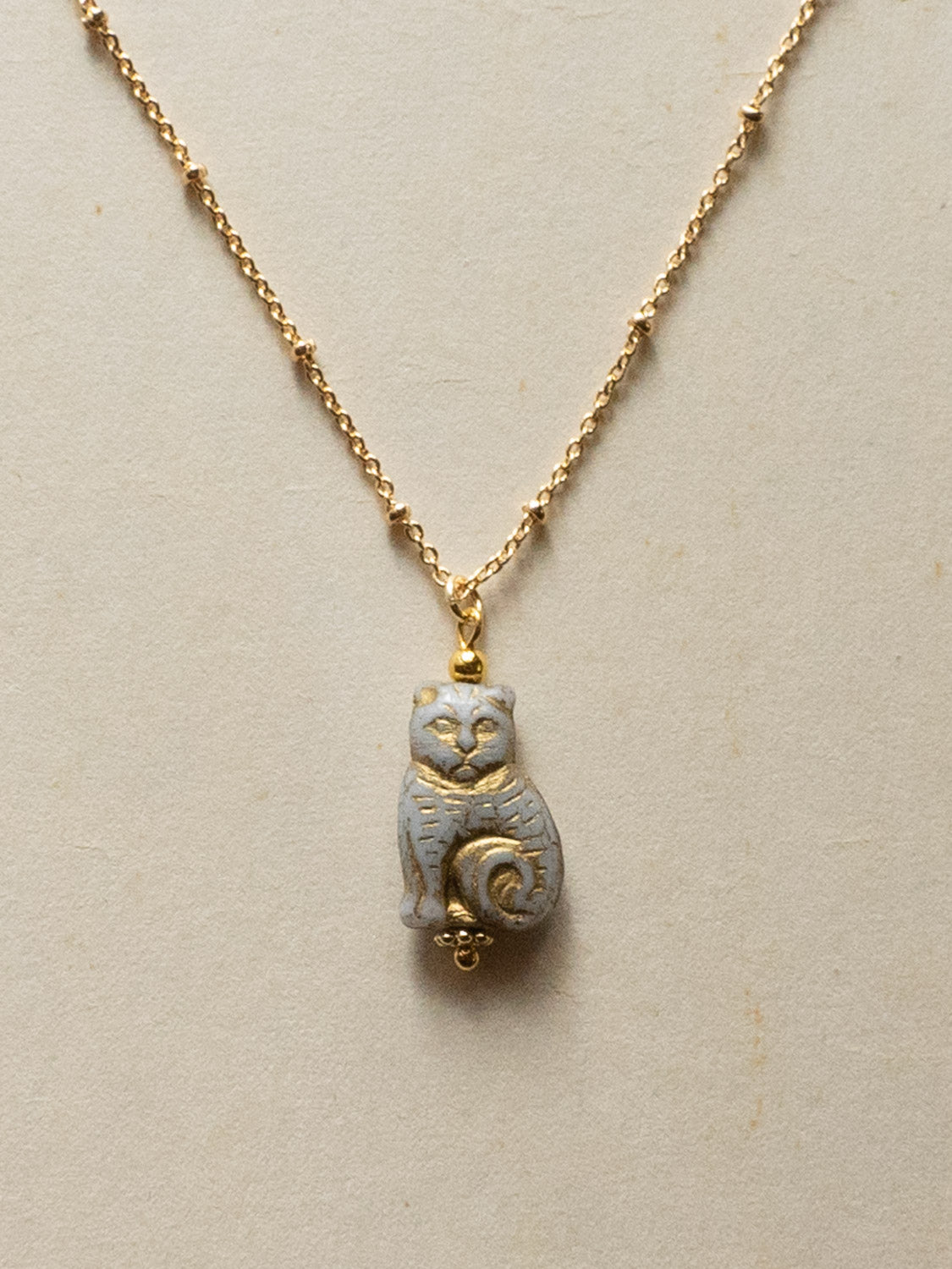 Glass Carved Cat Form Necklace   Grey