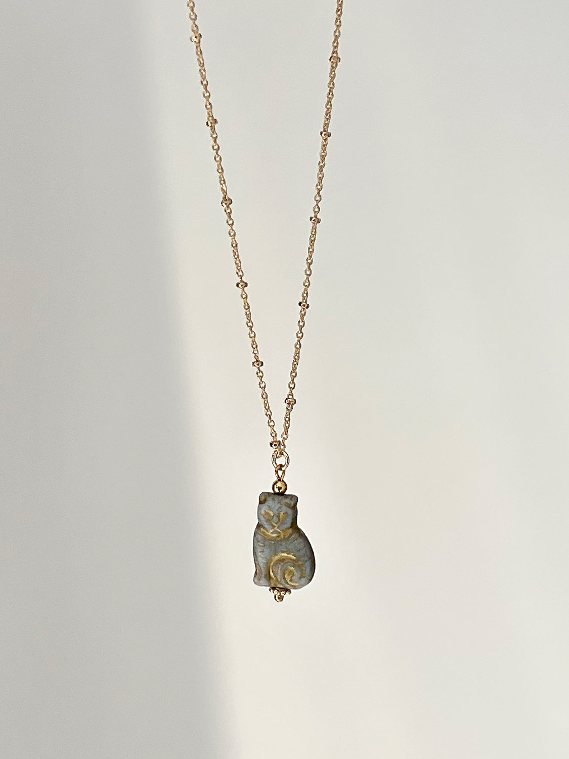 Glass Carved Cat Form Necklace - Grey