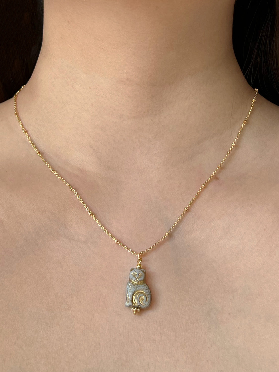 Glass Carved Cat Form Necklace   Grey 3eaa21b3 8c73 4da0 bf5e df737acb231a