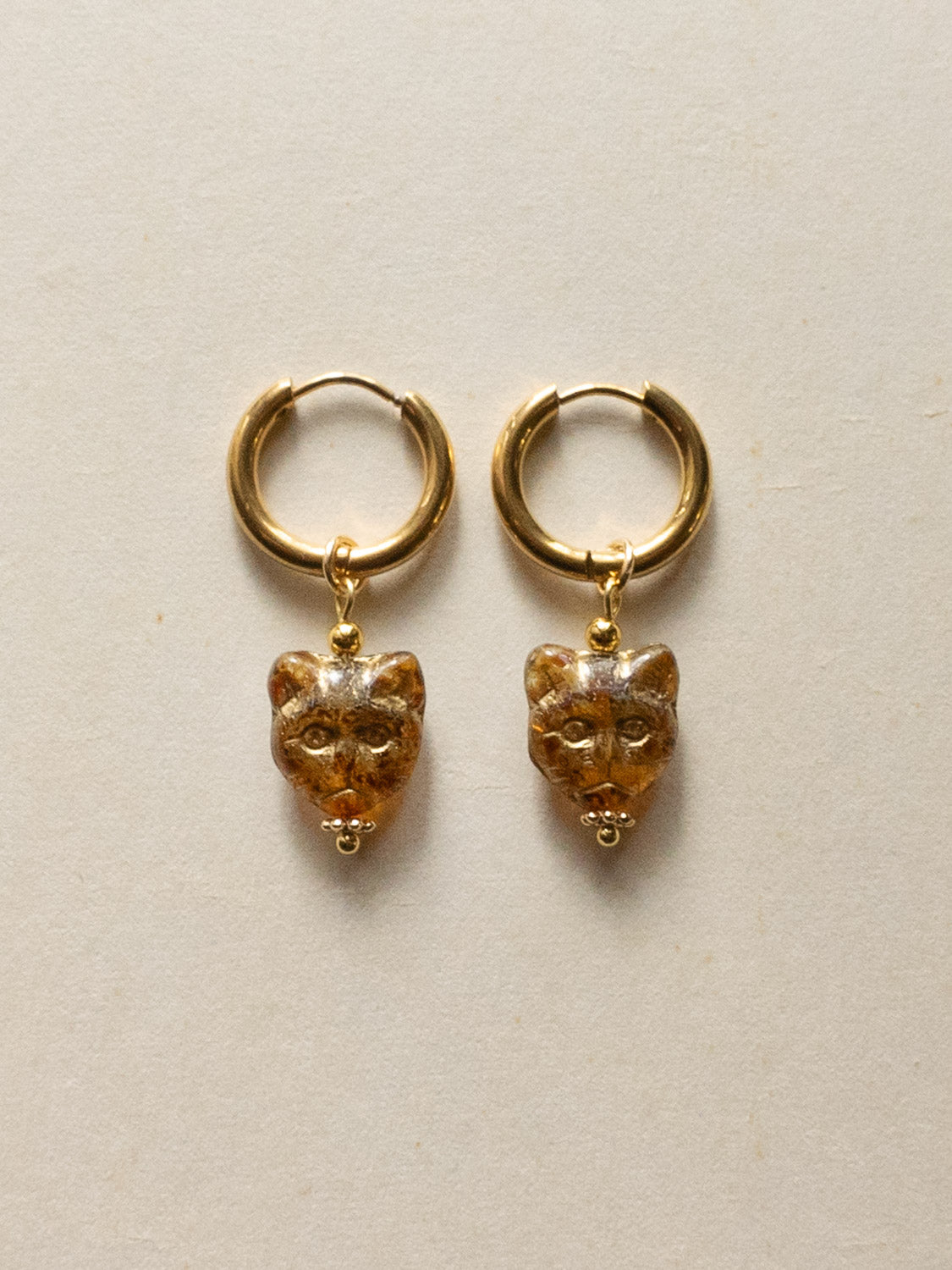 Glass Carved Cat Hoops   Brown