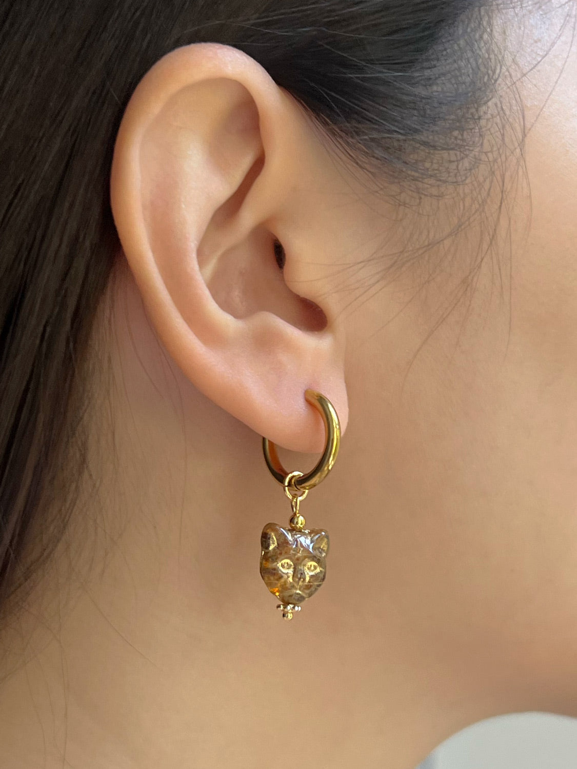 Glass Carved Cat Hoops - Brown