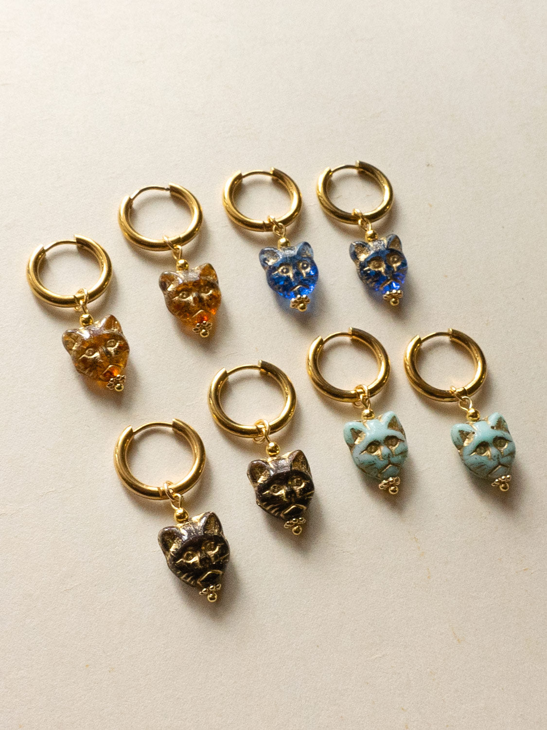 Glass Carved Cat Hoops - Brown