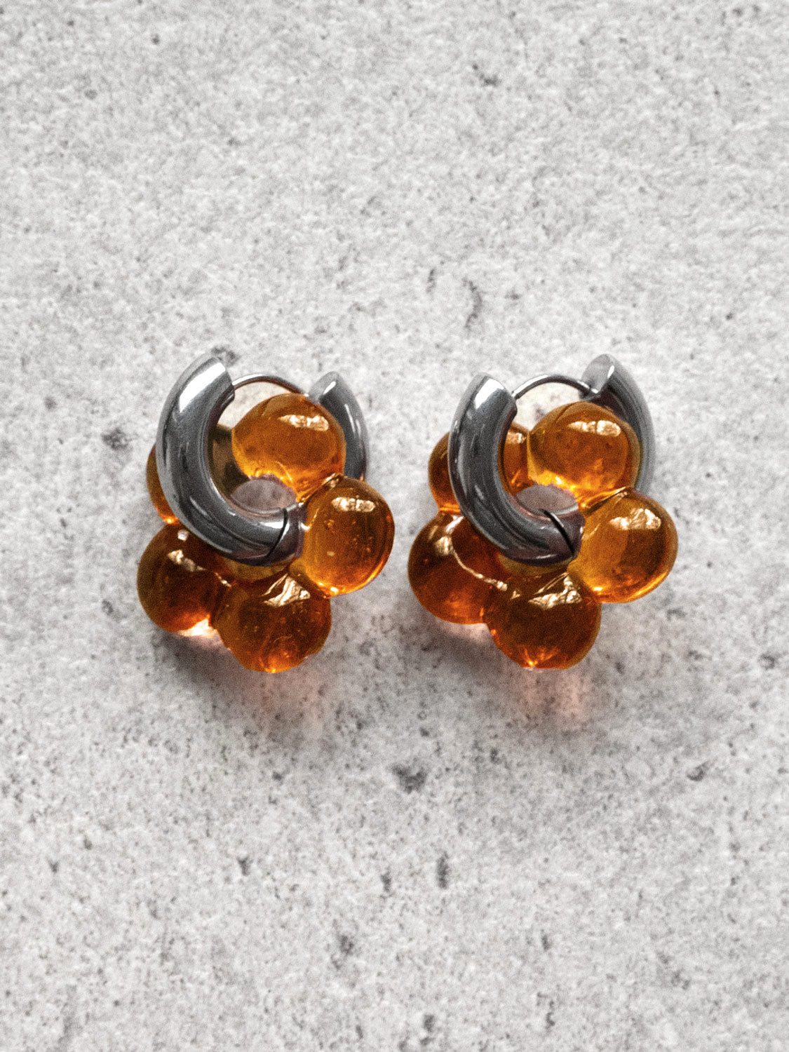 Glass Flower Donut Hoops  Silver   Brown1