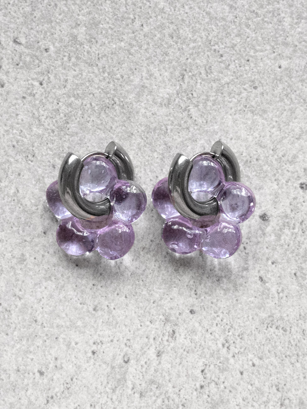 Glass Flower Donut Hoops  Silver   Lilac1