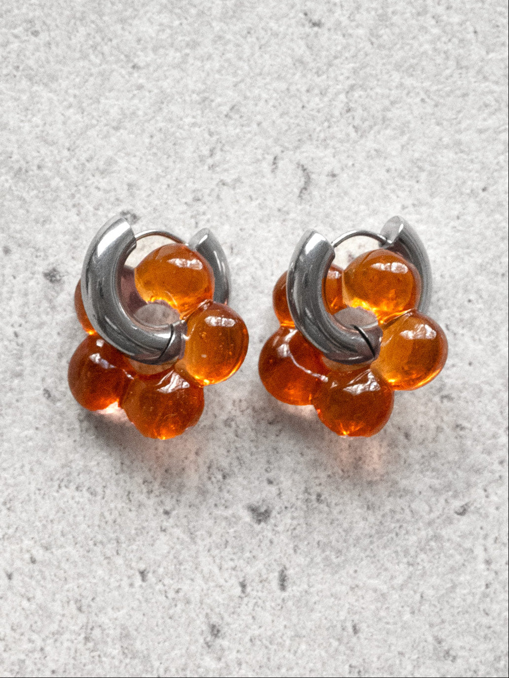 Glass Flower Donut Hoops  Silver   Orange1