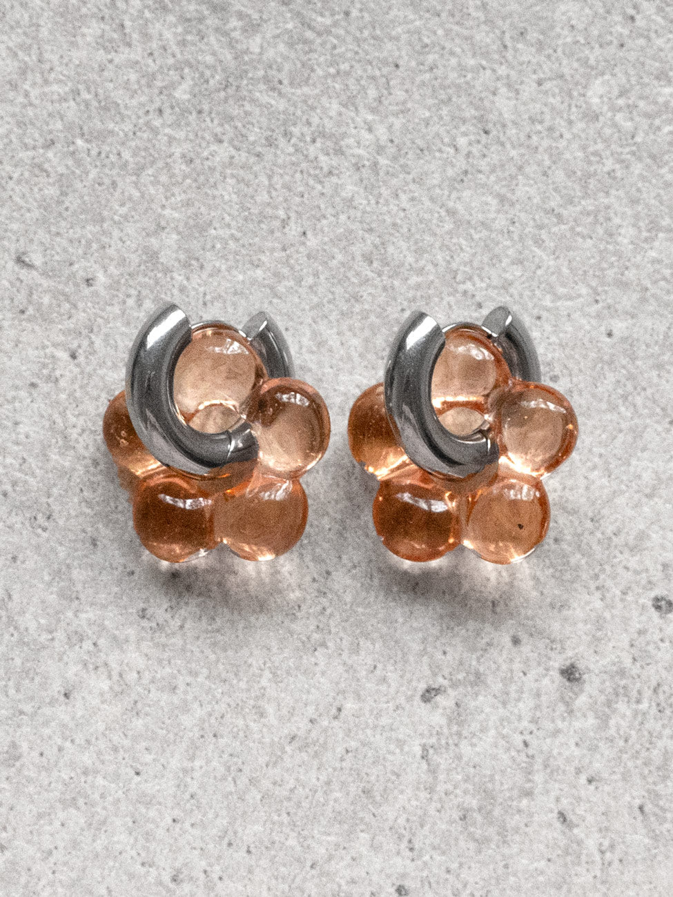 Glass Flower Donut Hoops  Silver   Peach1