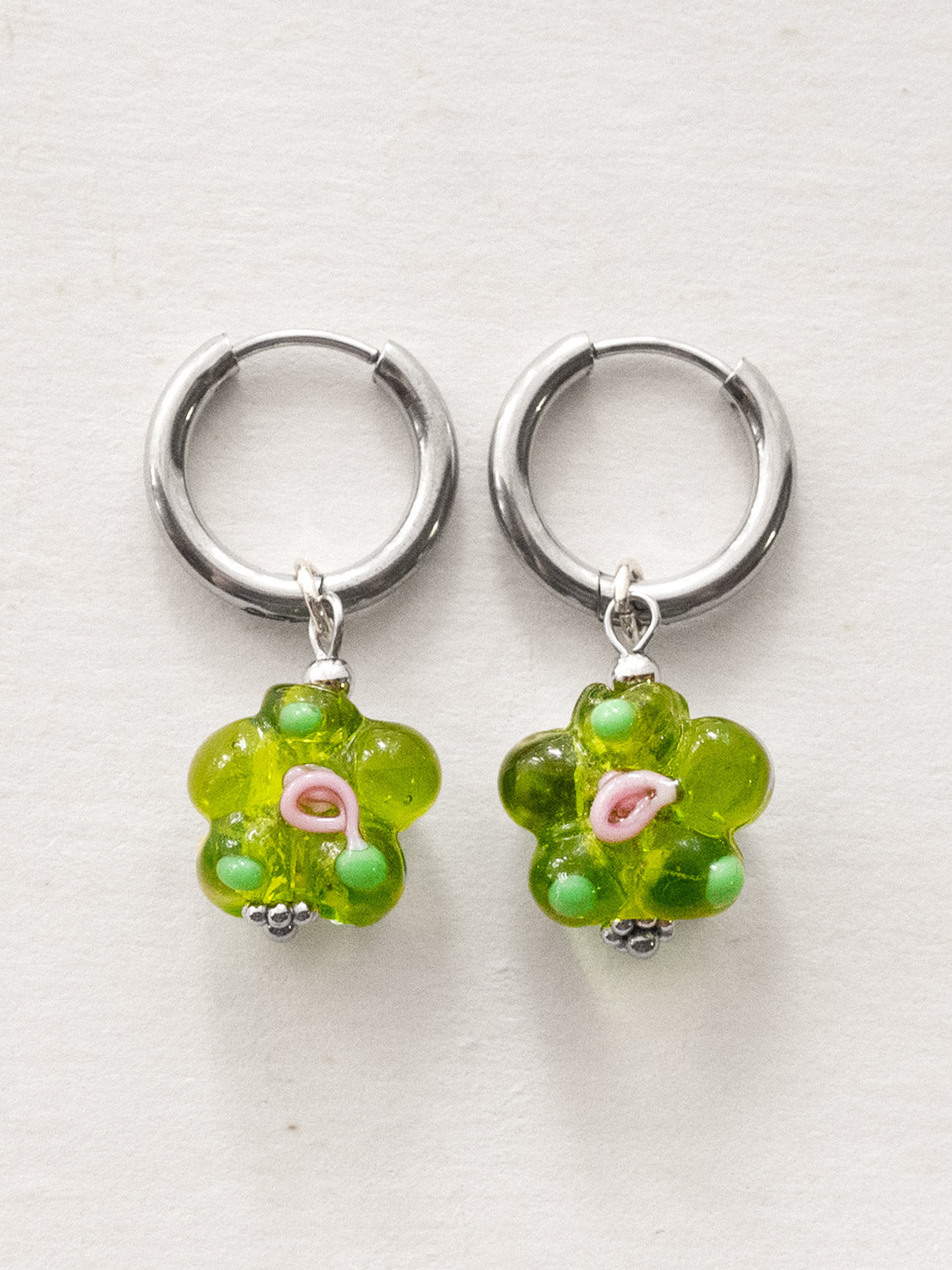 Glass Flower Hoops - Apple Green, Gold