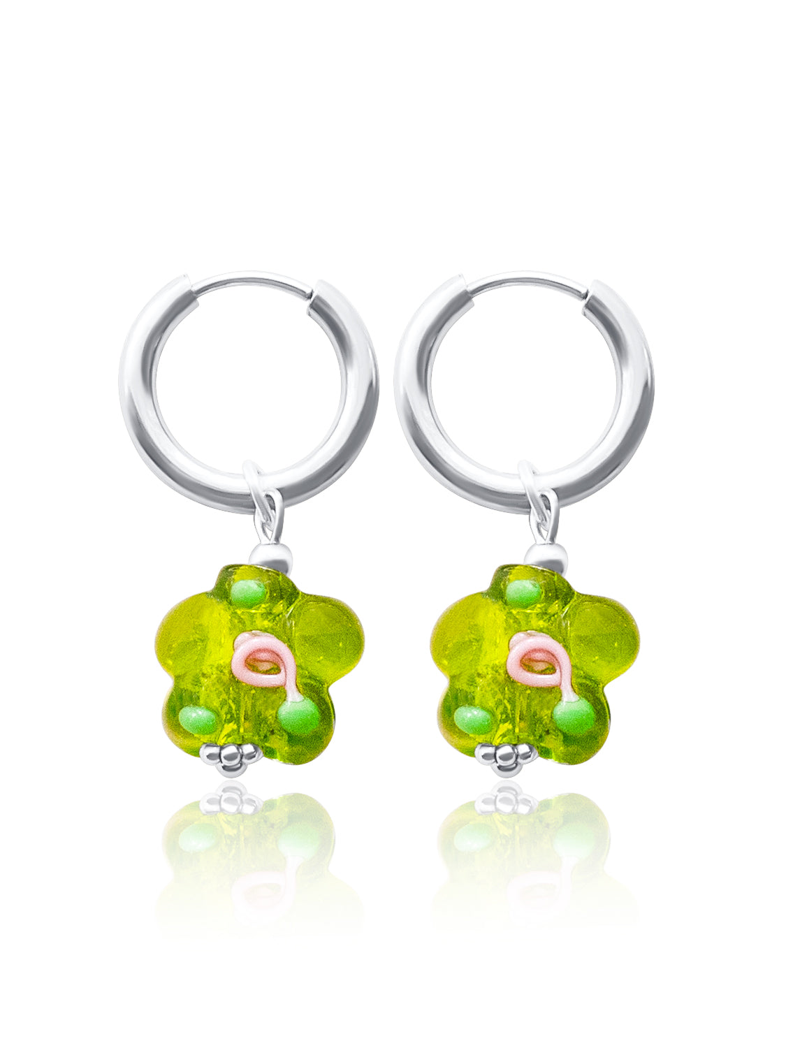 Glass Flower Hoops   Apple Green  Silver1 1c7336cc 77fc 48e6 b798 bd7f68083432