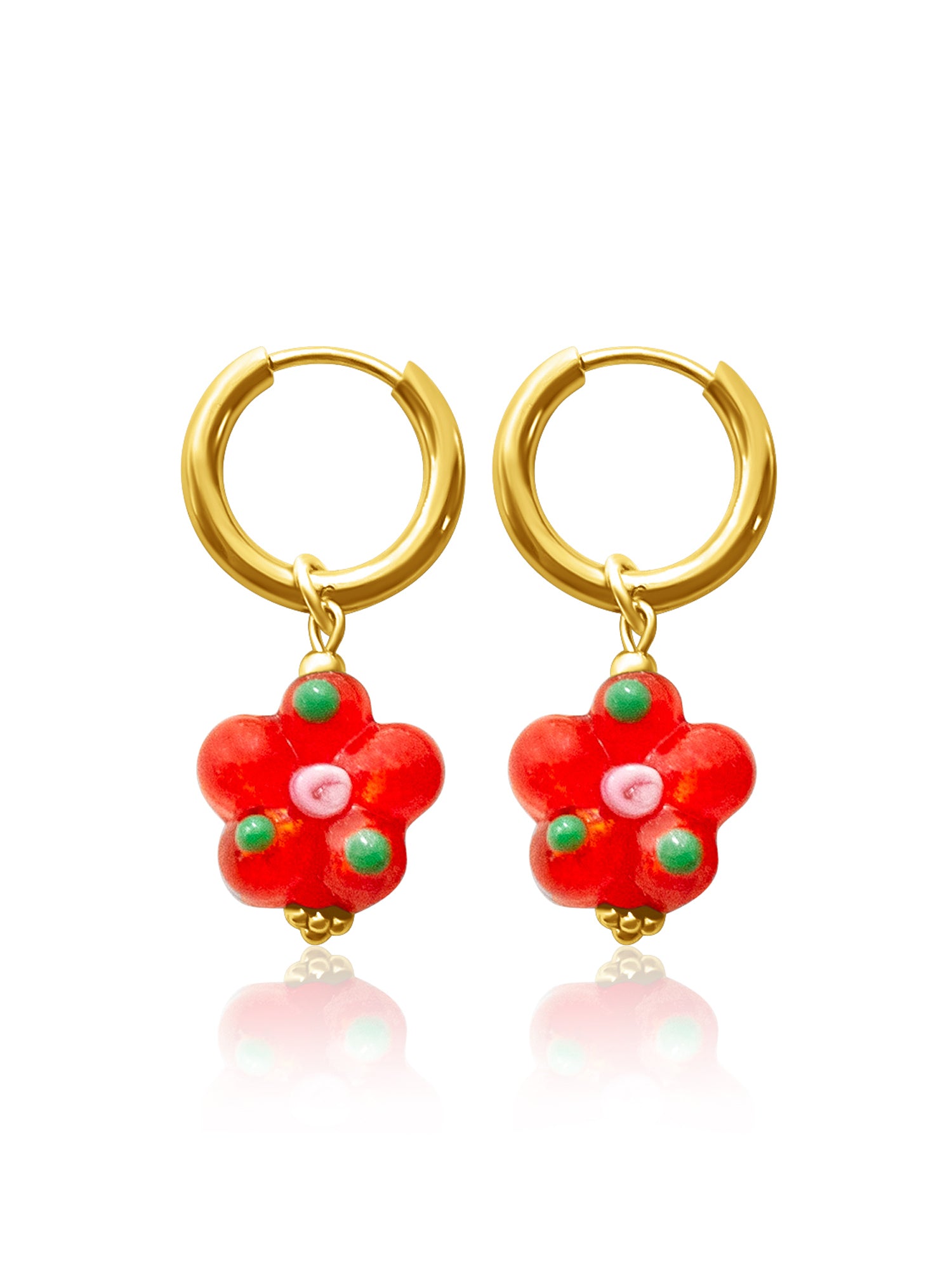 Glass Flower Hoops - Carrot Orange, Silver