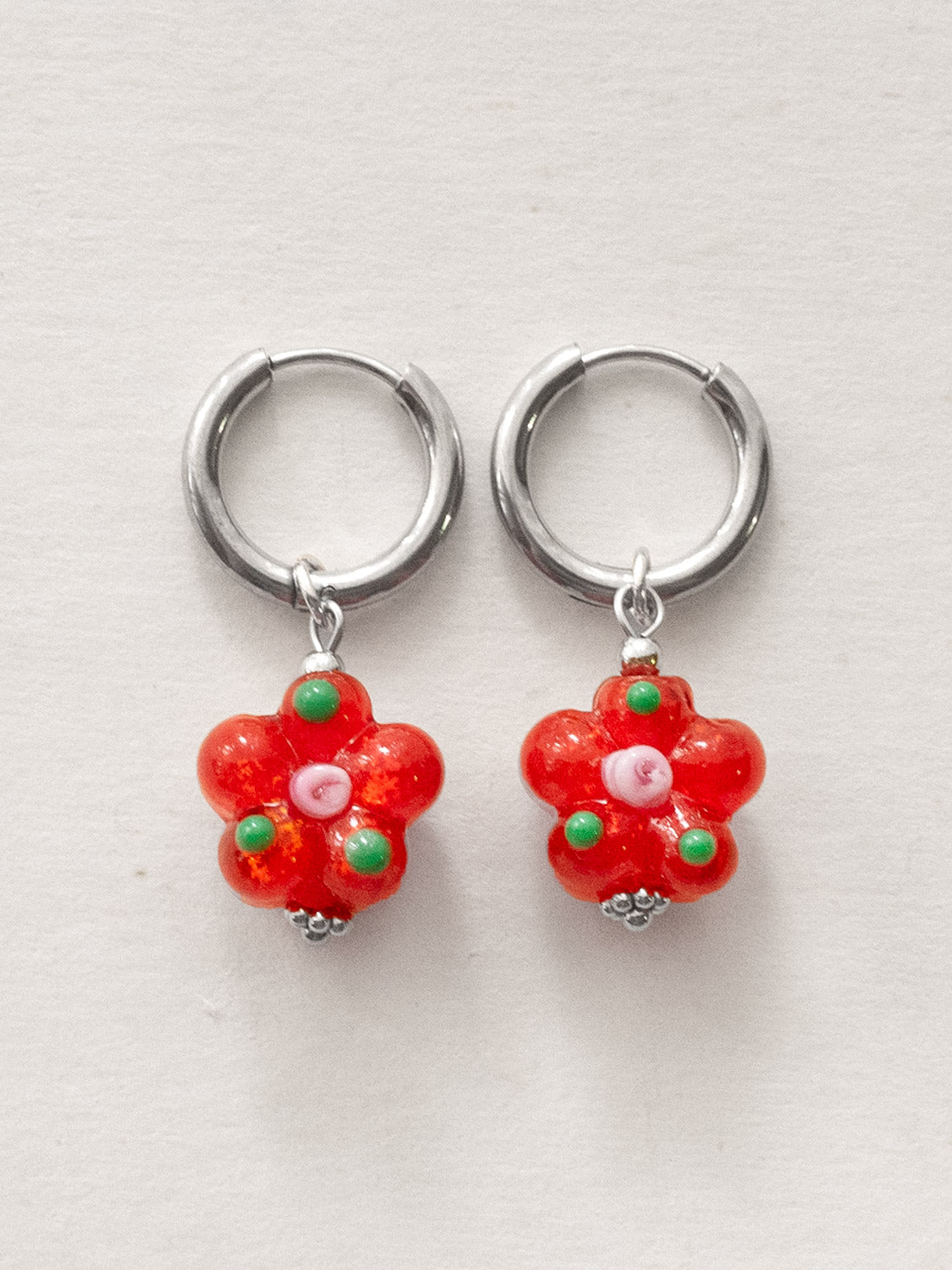 Glass Flower Hoops   Carrot Orange  Silver1